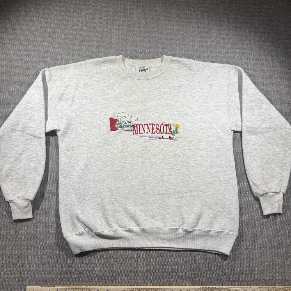 Vintage Lee‎ Sweatshirt Mens XL Gray Minnesota Embroidered Fleece Made USA 90s